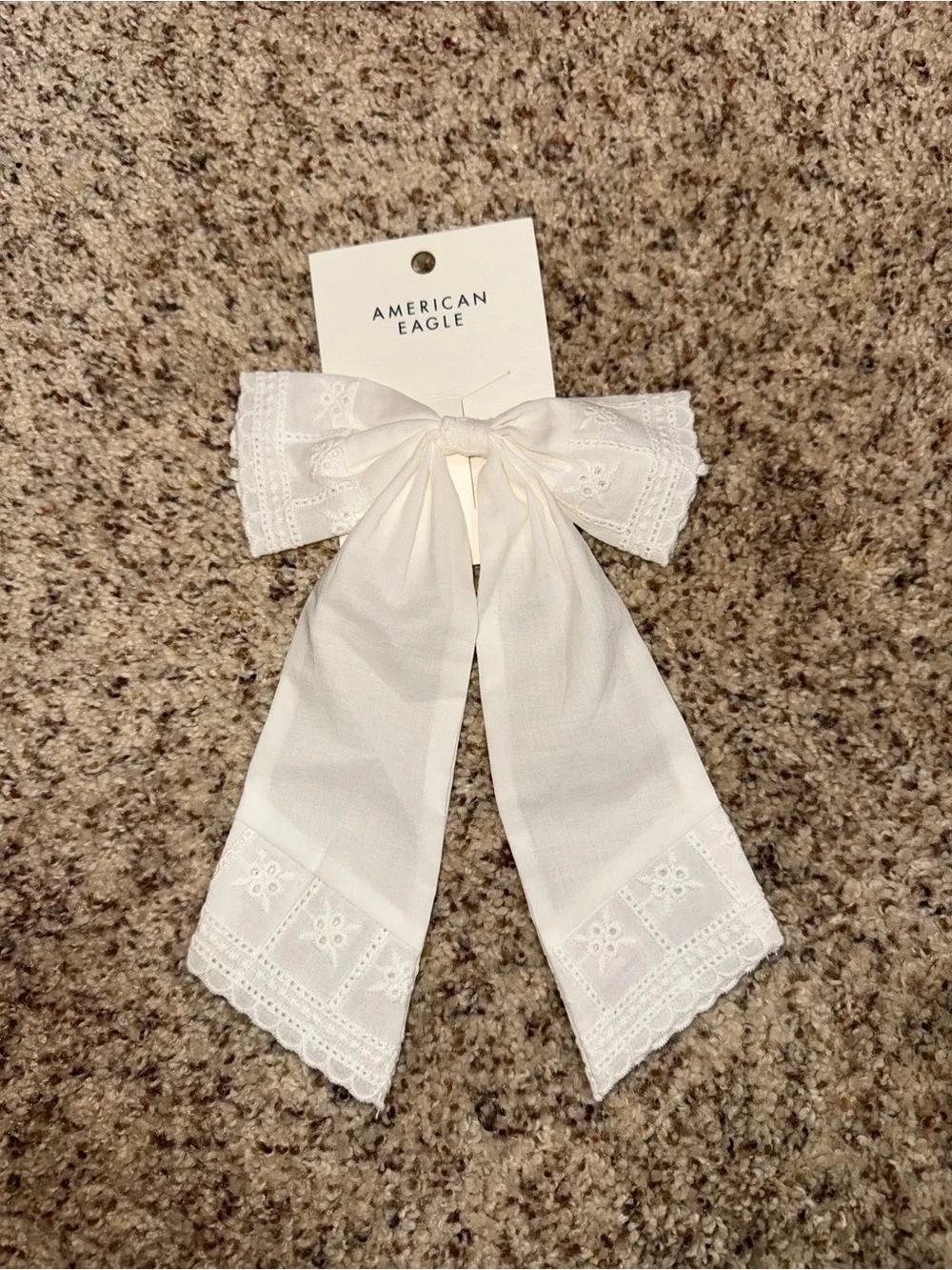 American Eagle Outfitters White Lace-Trim Bow Accent